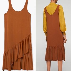Mango Cinnamon Layered Ruffled Hem Midi Dress